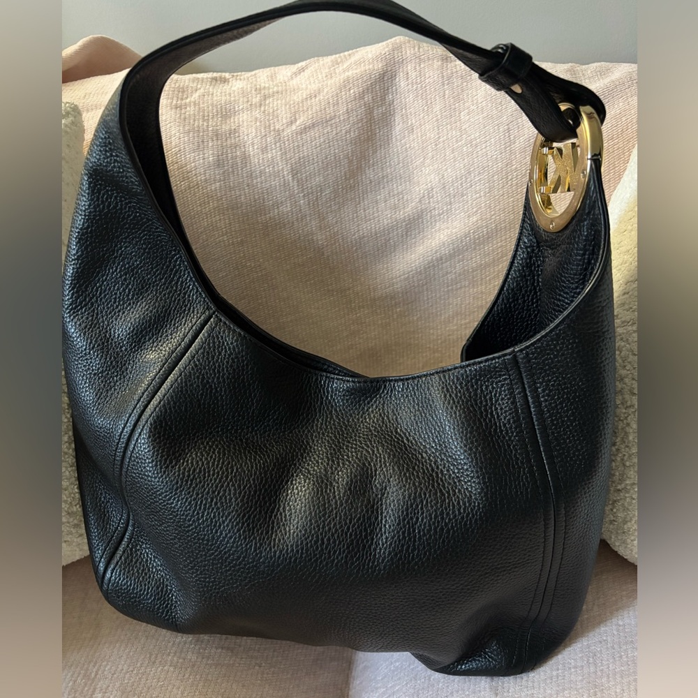 Michael Kors Black Hobo Bag with Gold Accent